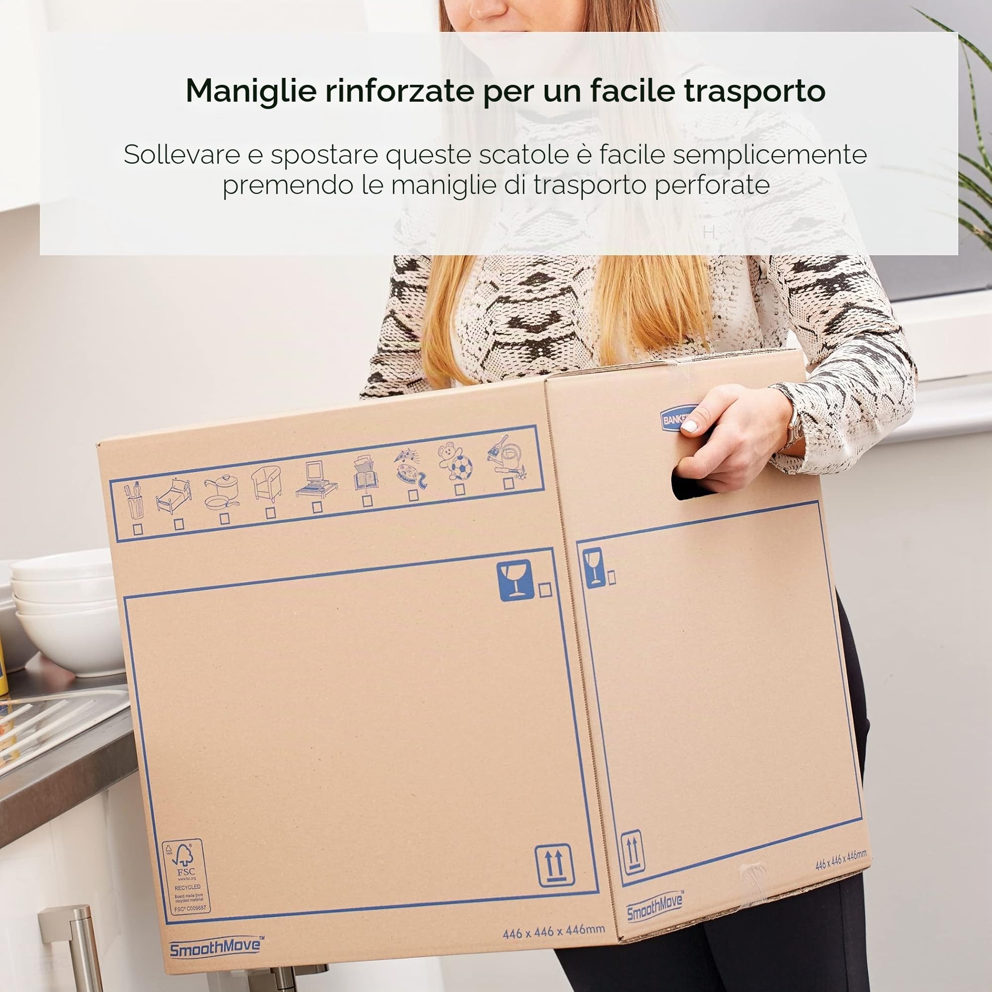 Bankers Box 10 scatole trasloco SmoothMove in cartone a doppio strato, scatole cartone per uso intenso da 100 litri con manici, dimensioni L32,5 x A44 x P70 cm, confezione da 10 [AMAZON EXCLUSIVE]