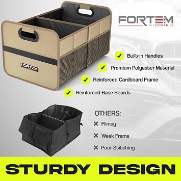 FORTEM Car Boot Organiser - Car Organiser & Storage for SUVs Trucks Sedans