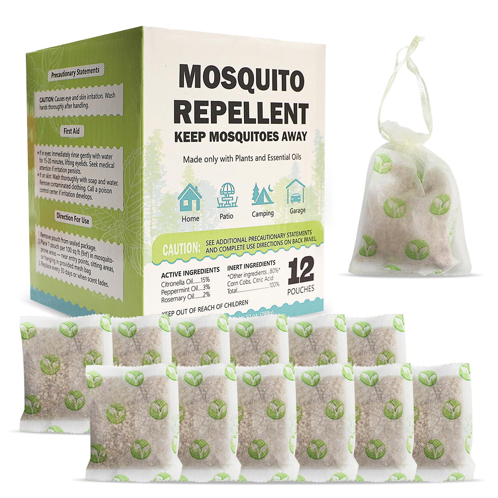Mosquito Repellent Outdoor Patio - Mosquito Repellent Outdoor Powerful Indoor &amp; Outdoor Protection - Mosquito Deterrent for Yard Camping 12 Pack, Green