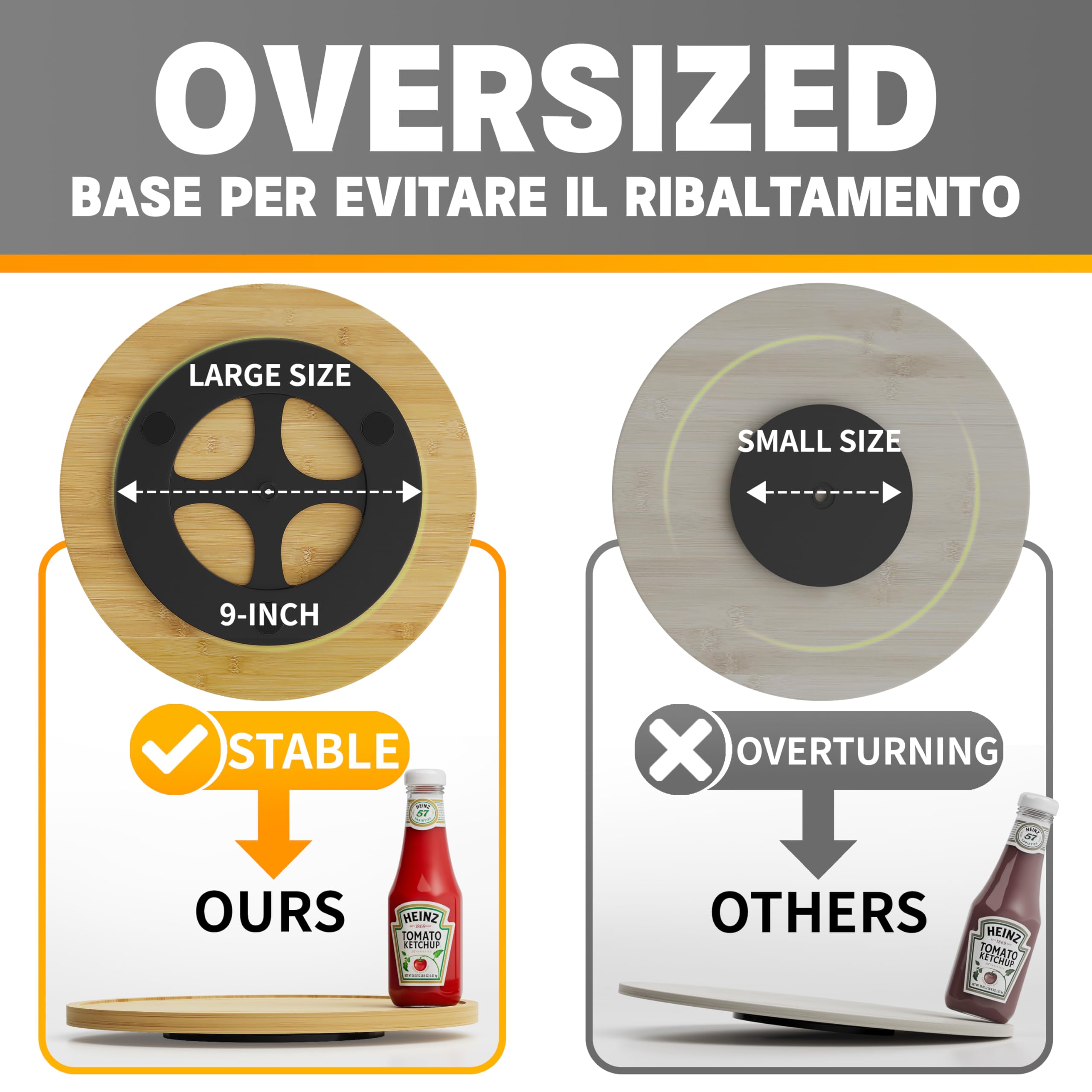 Homeryas Bambù Organizer Girevole, Portaspezie Girevole, Per Cucina Vassoi Girevoli Vassoio Girevole Portaoggetti Girevole Portaspezie Vassoio Portaoggetti Per Spezie, Frutta, Snack - 30cm - Bambù