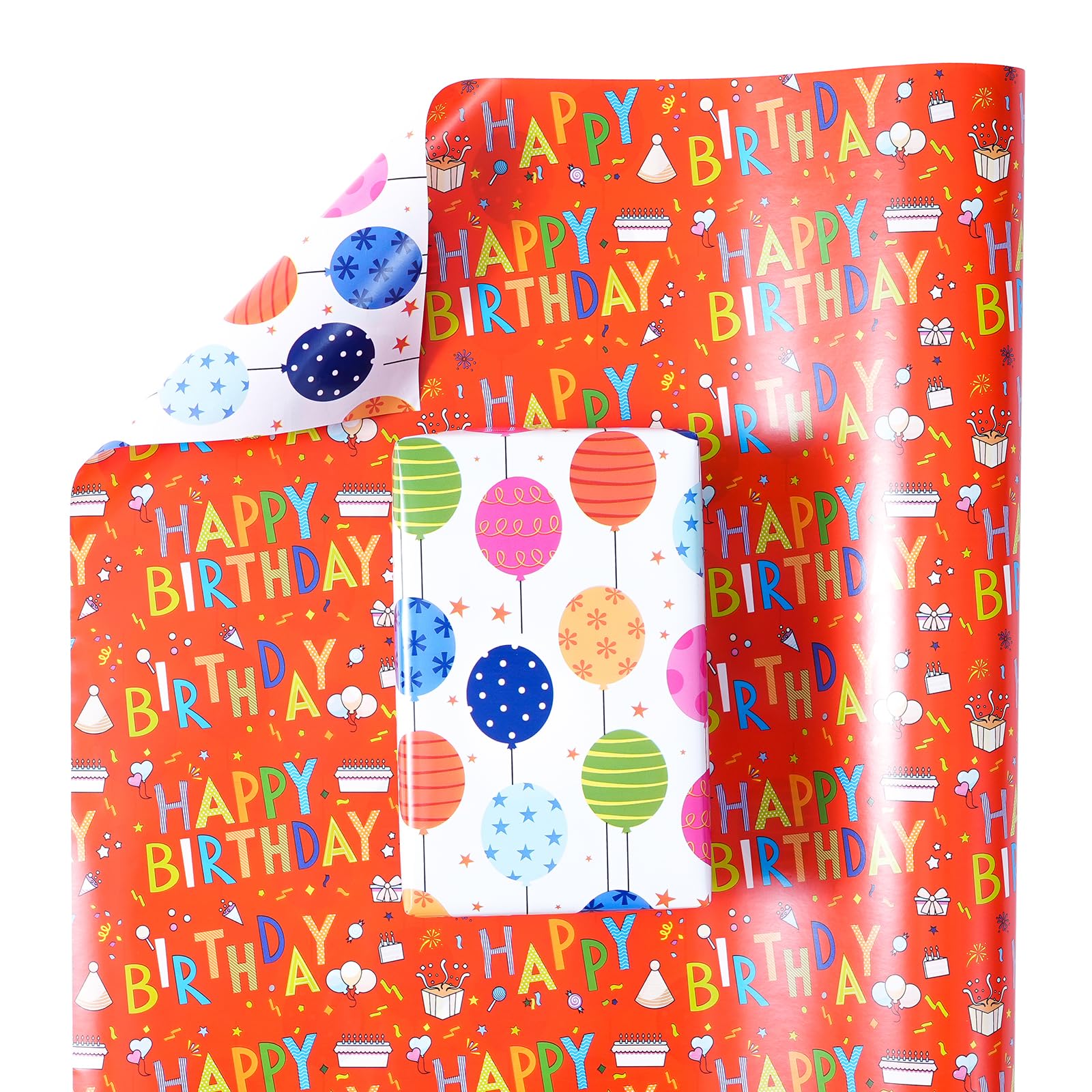 Ulmasinn Papel de regalo de cumpleaños reversible – Mini rollo – 17 pulgadas x 33 pies JTSR4645