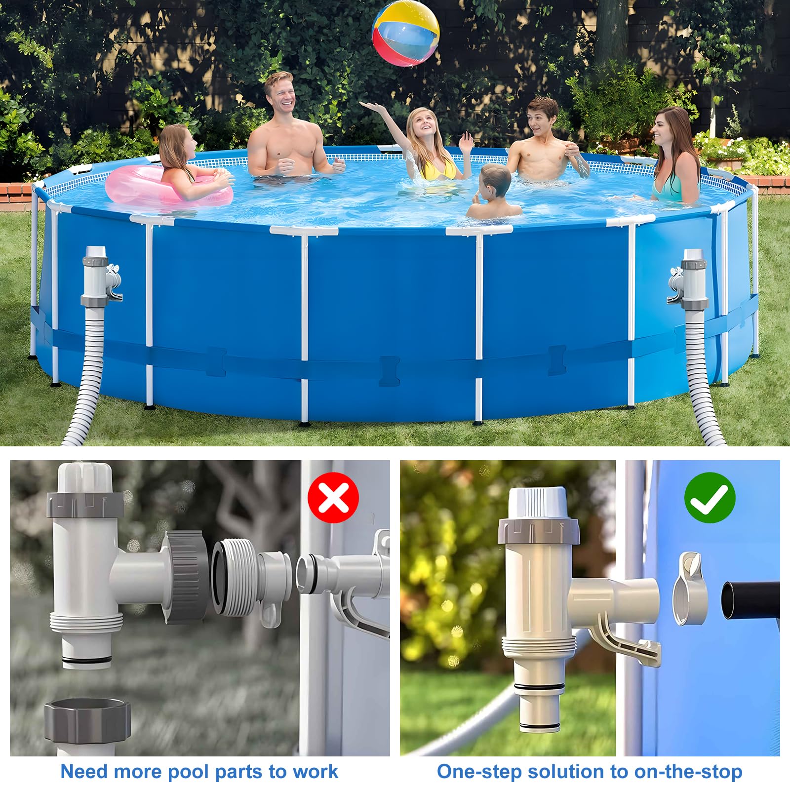 YJDOORPLAY Valvola a stantuffo per piscina pompa filtrante, valvola di ricambio a stantuffo interruttore on/off, per piscine fuori terra, per tubo da 38 mm