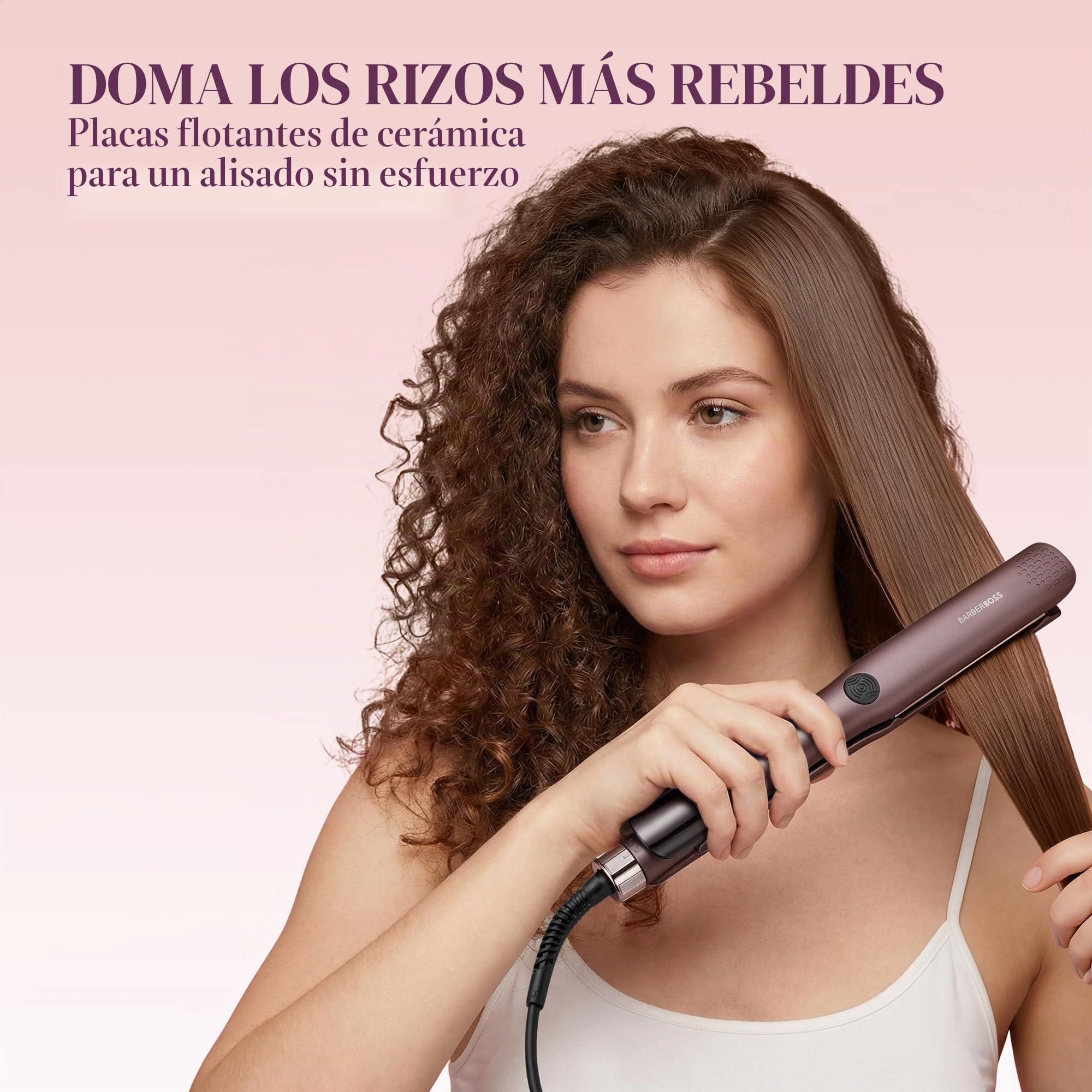 BarberBoss Plancha de pelo profesional de cerámica con placas móviles, tecnología de iones y queratina para todo tipo de cabello, alisador de peluquería (QR-8411, morado)