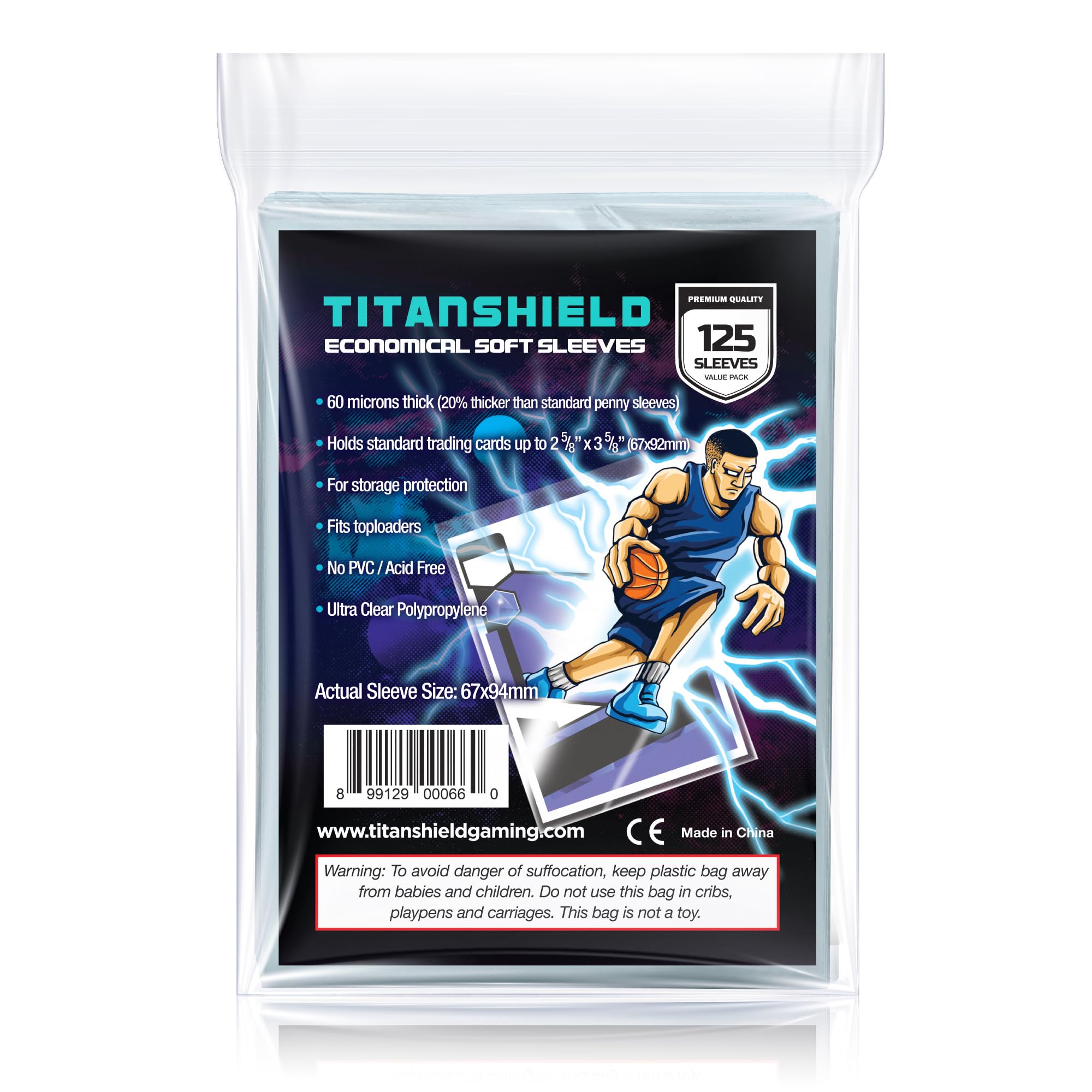 TitanShield 125 Count 60-Microns Thickness Soft Penny Card Sleeves 2-5/8” x 3-5/8” (67x94mm), Ultra Clear