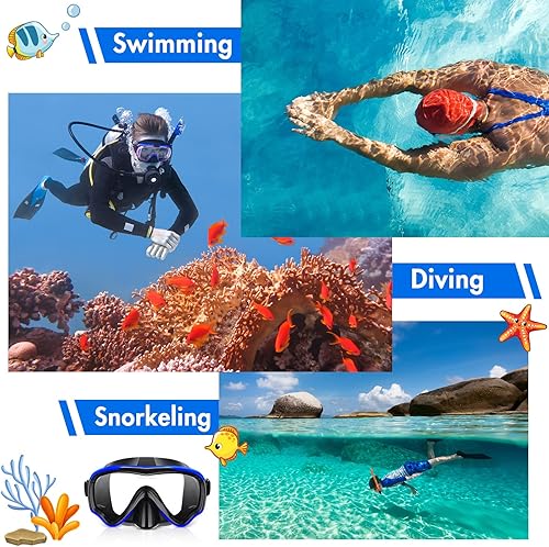 Miniatura 7 de 4 gafas de esnórquel para adultos, máscara de buceo, máscara de buceo, equipo de esnórquel para hombres y mujeres, gafas de natación panorámicas con