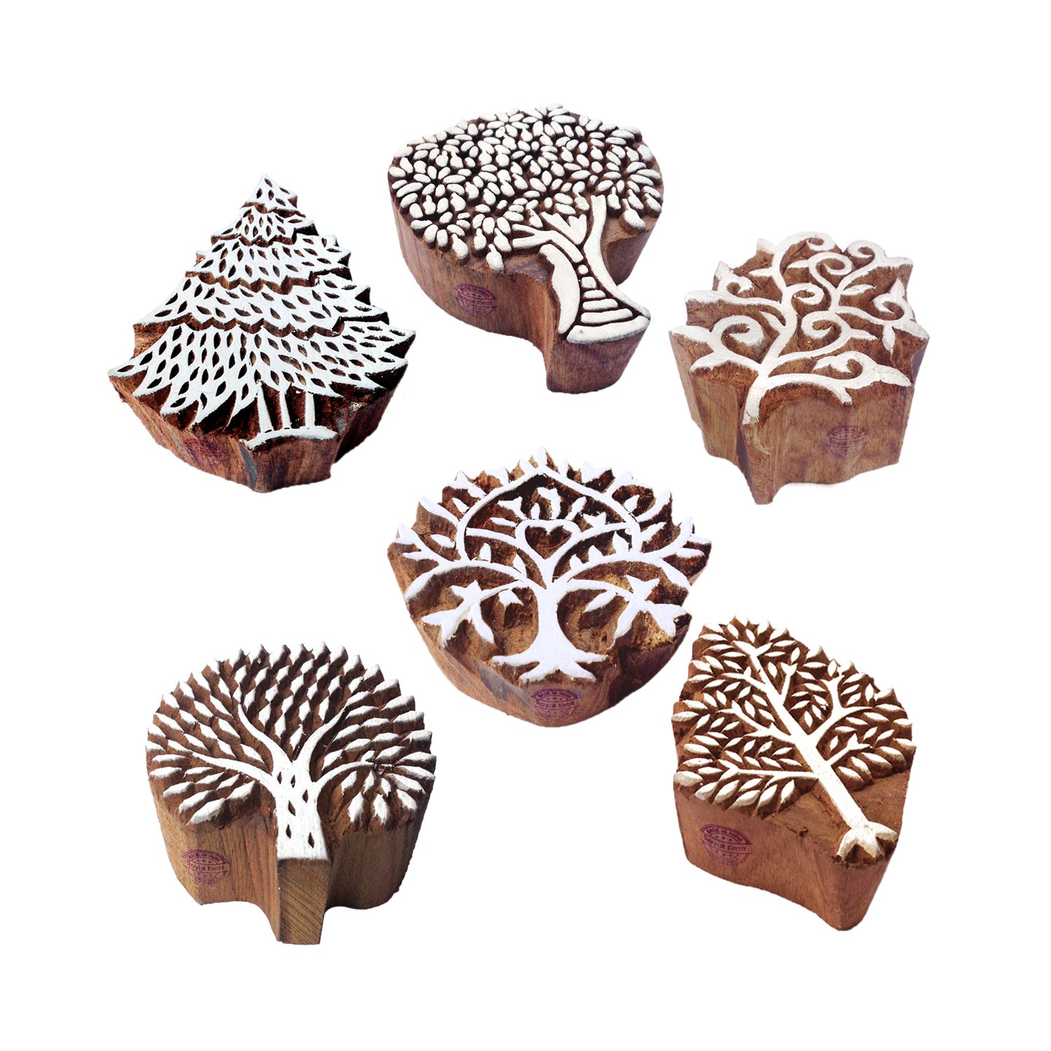 Textile Wood Blocks Rural Tree Shape Printing Stamps (Set of 6)