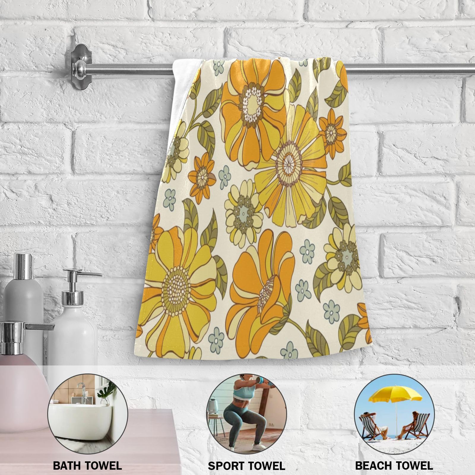 Amazon.com: COVASA Retro 70s Style Floral Hand Towels for Bathroom
