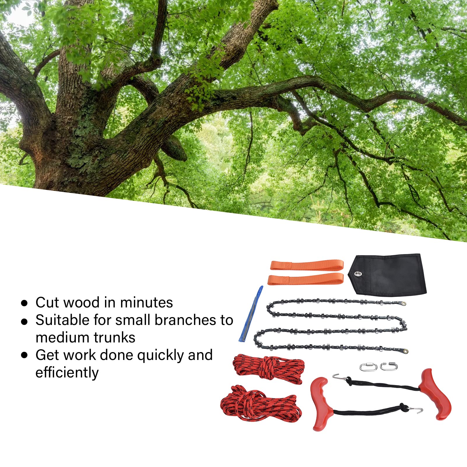 53 Inch Rope Saw, Tree Limb Hand Rope Chain Saw, Teeth Blades on Both Sides, Folding Pocket Chainsaw for Wood Cutting, Camping and Field Survival Gear