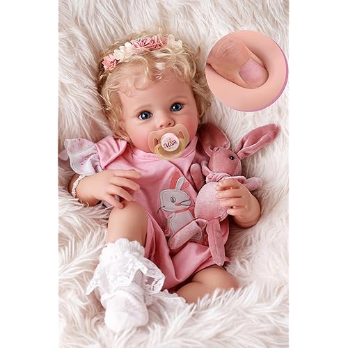 BABESIDE Reborn Baby Dolls Bettie - 17 Inch Soft Body Realistic Baby Doll Girl Lovely Awake Blond Curly Hair Girl Bebe Reborn de Silicona Real Life Baby Dolls with Gift Box for Kids Age 3+ Collectors