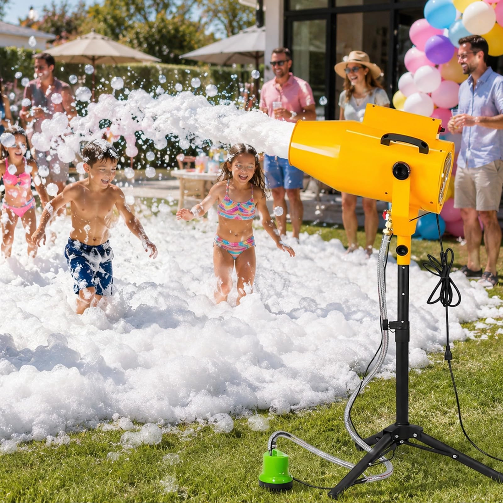 Máquina de Espuma 1000W para Fiestas – Cañón de Espuma con Alcance de 5 m y Producción de 20 m³/min, Maquina Espuma para Pool Parties, Cumpleaños y Festivales