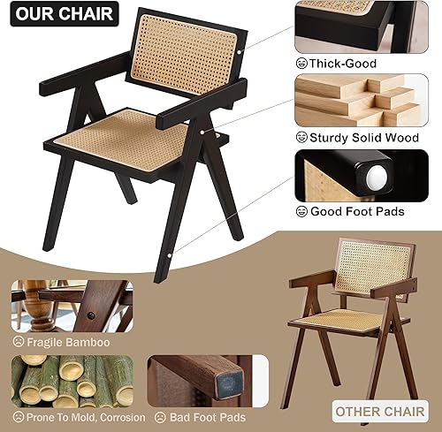 Miniatura 3 de comfy to go Juego de 2 sillas de comedor de ratán sillas de cocina con brazos color nogal claro