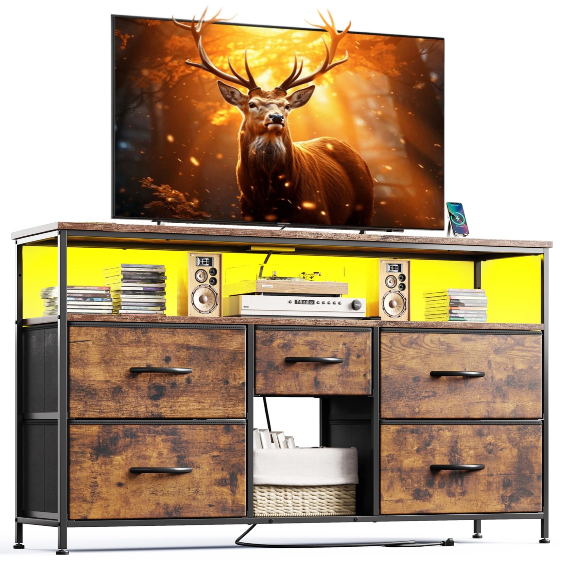 EnHomee TV Stand with LED & Outlets