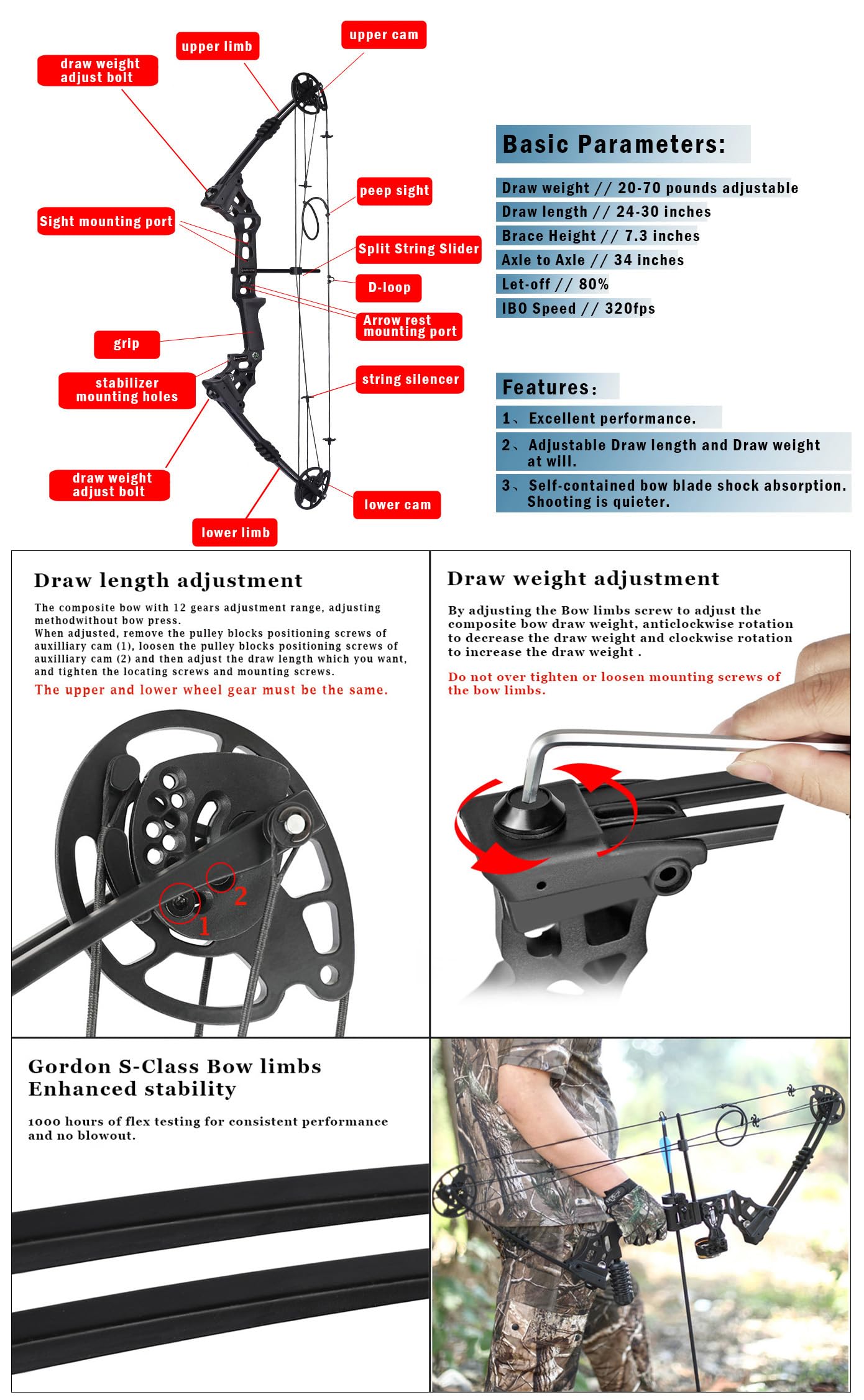 Kit Complet Arc De Chasse/pêche JunXing M183 30-40 Lbs - Pour Droitier - Neuf