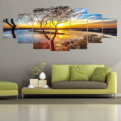 Miniatura 3 de Startonight Arte de pared de vidrio acrílico, amanecer en el lago, juego de 7 paneles de 36 x 95 pulgadas