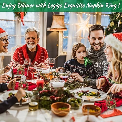 Miniatura 7 de Legigo Juego de 8 servilleteros de corona de Navidad, corona de diamantes, servilleteros de Navidad para servilletas de tela, decoración de mesa de
