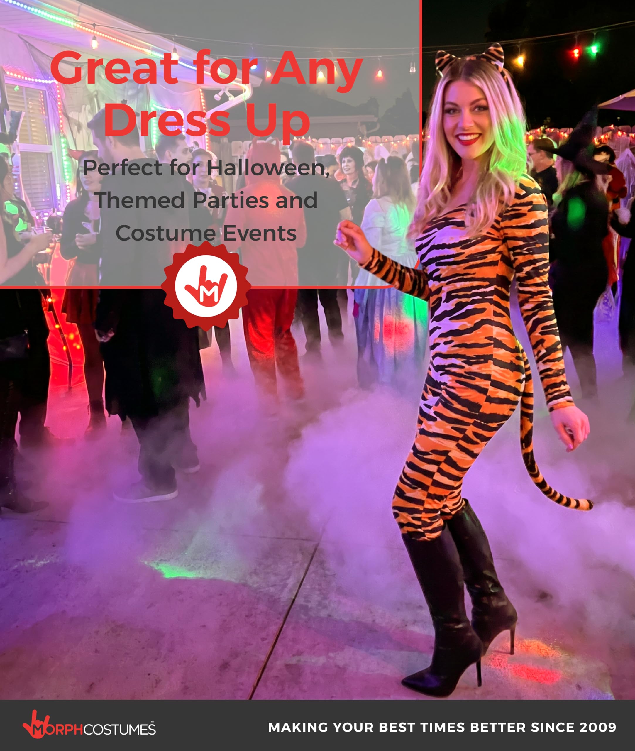 Morph Disfraz de tigre para mujer adulta, con estampado de tigre naranja, vestido de Halloween, accesorios de disfraz