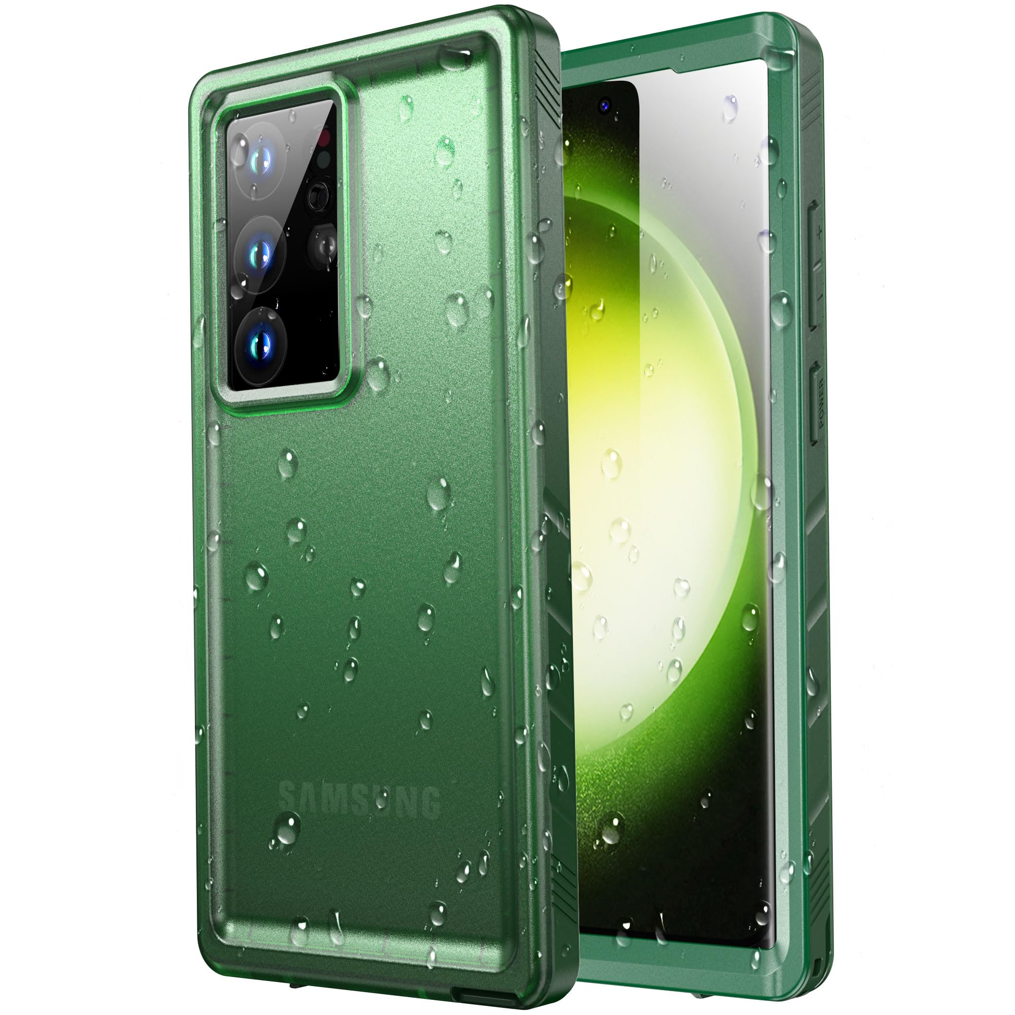 SPORTLINK for Samsung Galaxy S23 Ultra Waterproof Case IP68, Green, 6.8" | Military-Grade Heavy-Duty 360° Full-Body Protection with Built-in Screen &