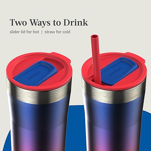 Miniatura 3 de Contigo Streeterville - Vaso de acero inoxidable aislado al vacío con popote y tapa deslizante a prueba de salpicaduras, mantiene las bebidas