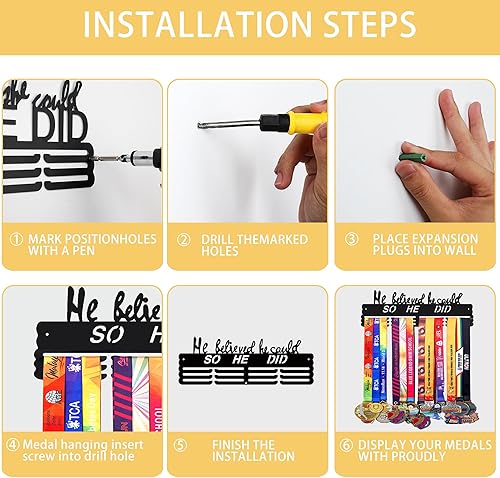 Vista 21 de Goutoports Estante de exhibición para colgar medallas, organizador personalizado de cinta de premios para corredores de carreras deportivas, placas