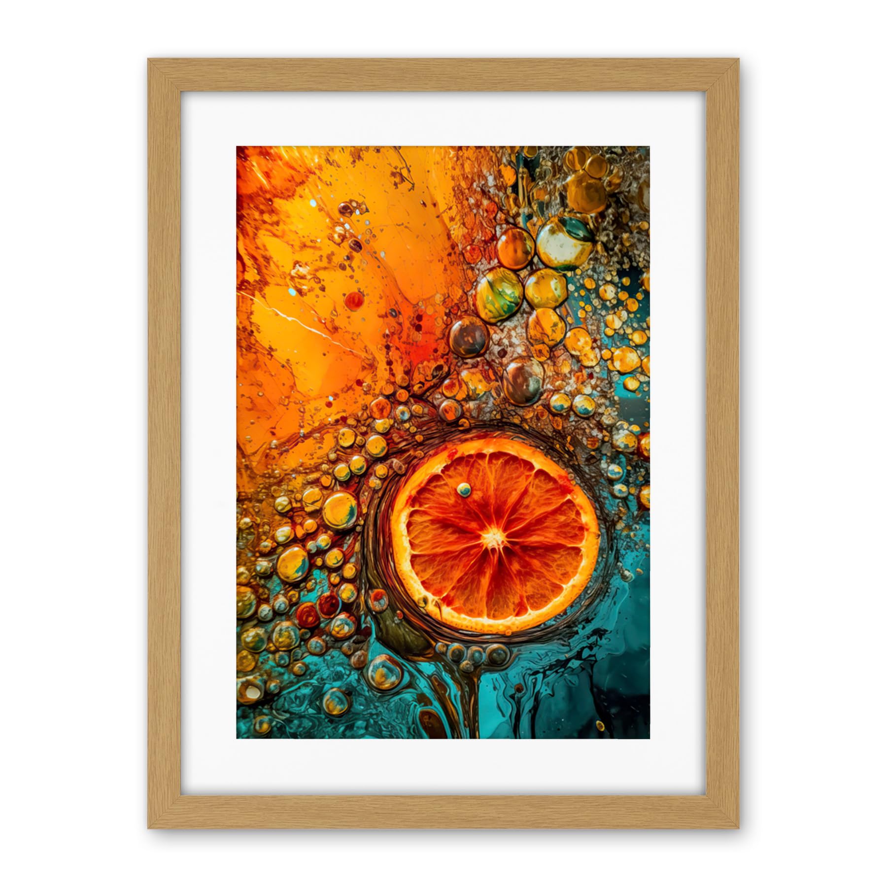 Artery8 Abstract Liquid Paint Dried Orange Fruit Slice Artwork Framed Wall Art Print 18X24 Inch