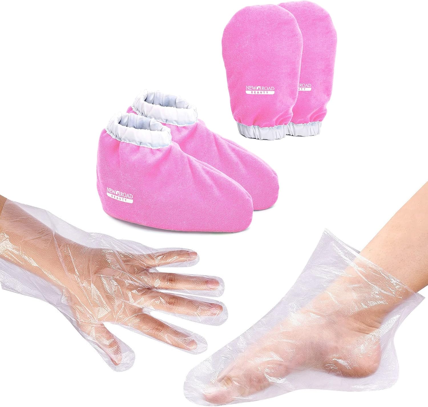 Paraffin Wax Mitts for Hands and Feet, Disposable Hand and Foot Liners, for Hot Spa Pedicures, Disposable Food Prep Gloves, Pink