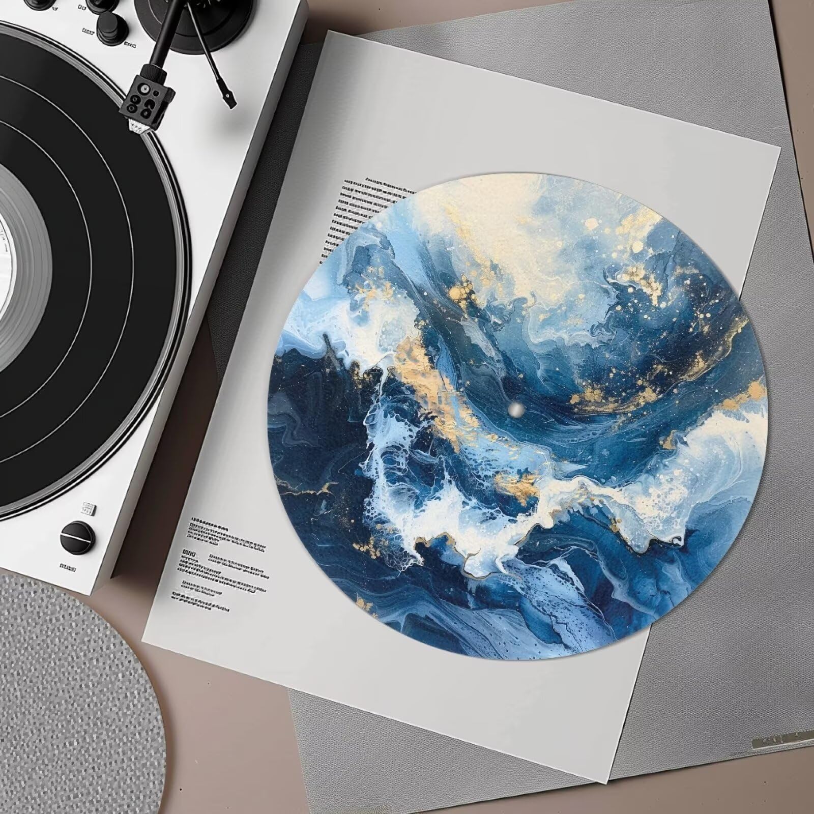 Qehuruxo Marble Blue Turntable Platter Slipmat Felt Mat,Anti Static Turntable Platter Mat Vinyl Record Player Slipmat, Audiophile Reduce Noise Phonographs Flat Mat