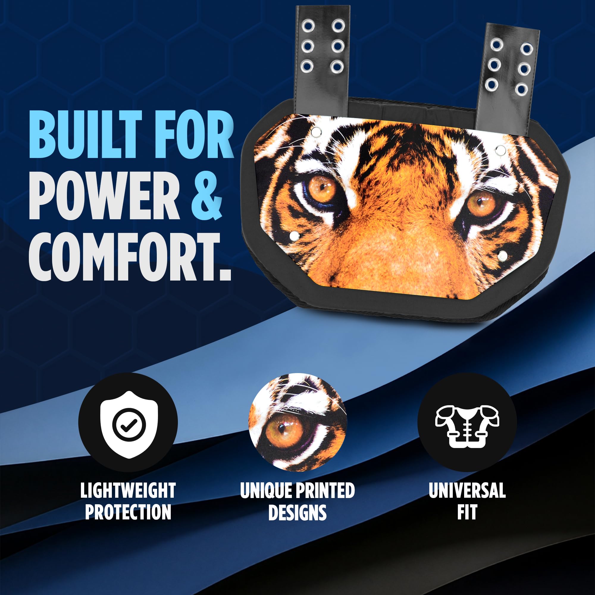 Sports Unlimited Tiger - Placa trasera de fútbol para hombreras, ajuste universal, almohadilla de espalda baja, para jóvenes y adultos
