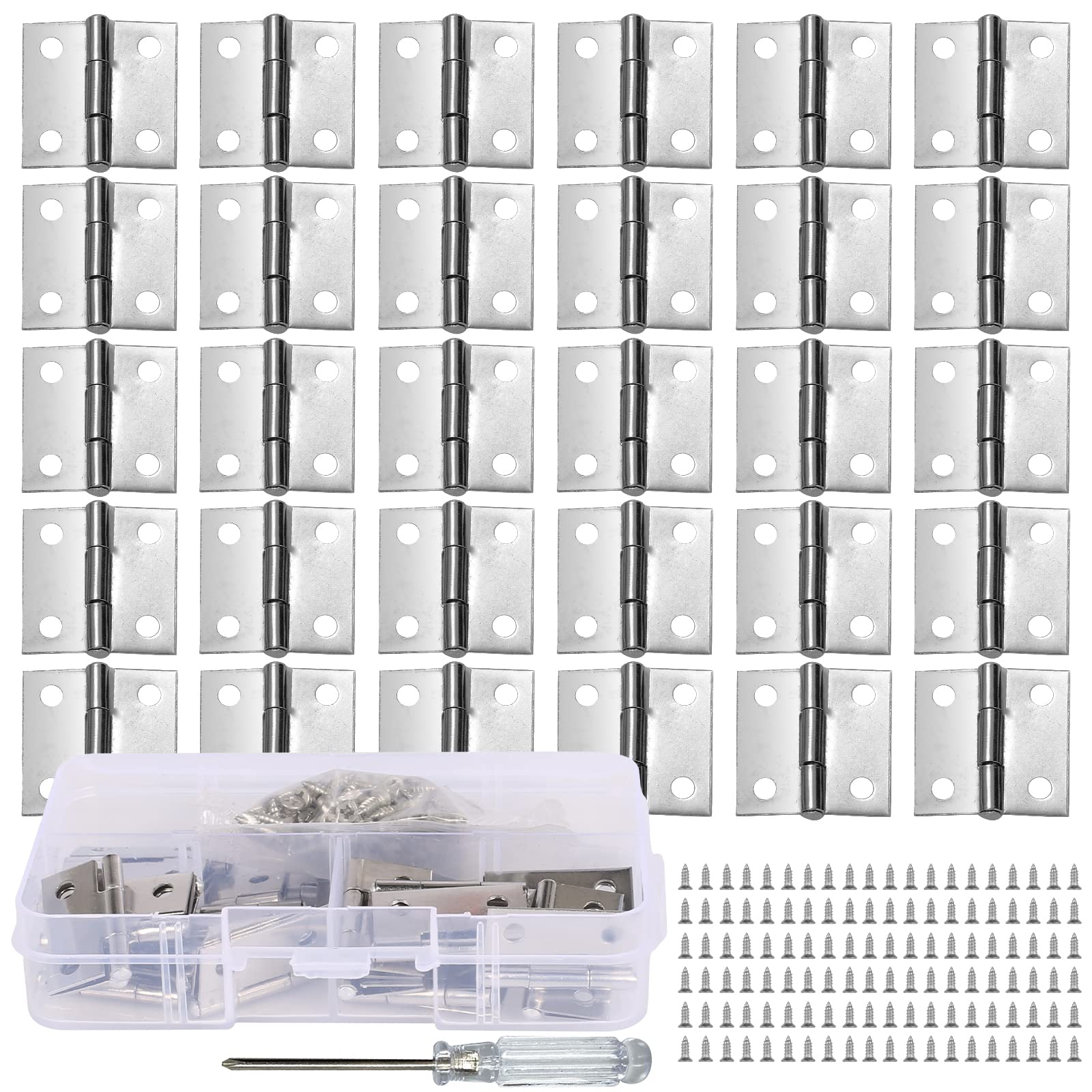 Luabue 30Pcs Small Mini Hinges 25mm Stainless Steel Hinge Folding Butt Hinges Dolls House Hinge 1Inch with Screws and Box for Wooden Toys Jewelry Tool Box Cabinet Drawer