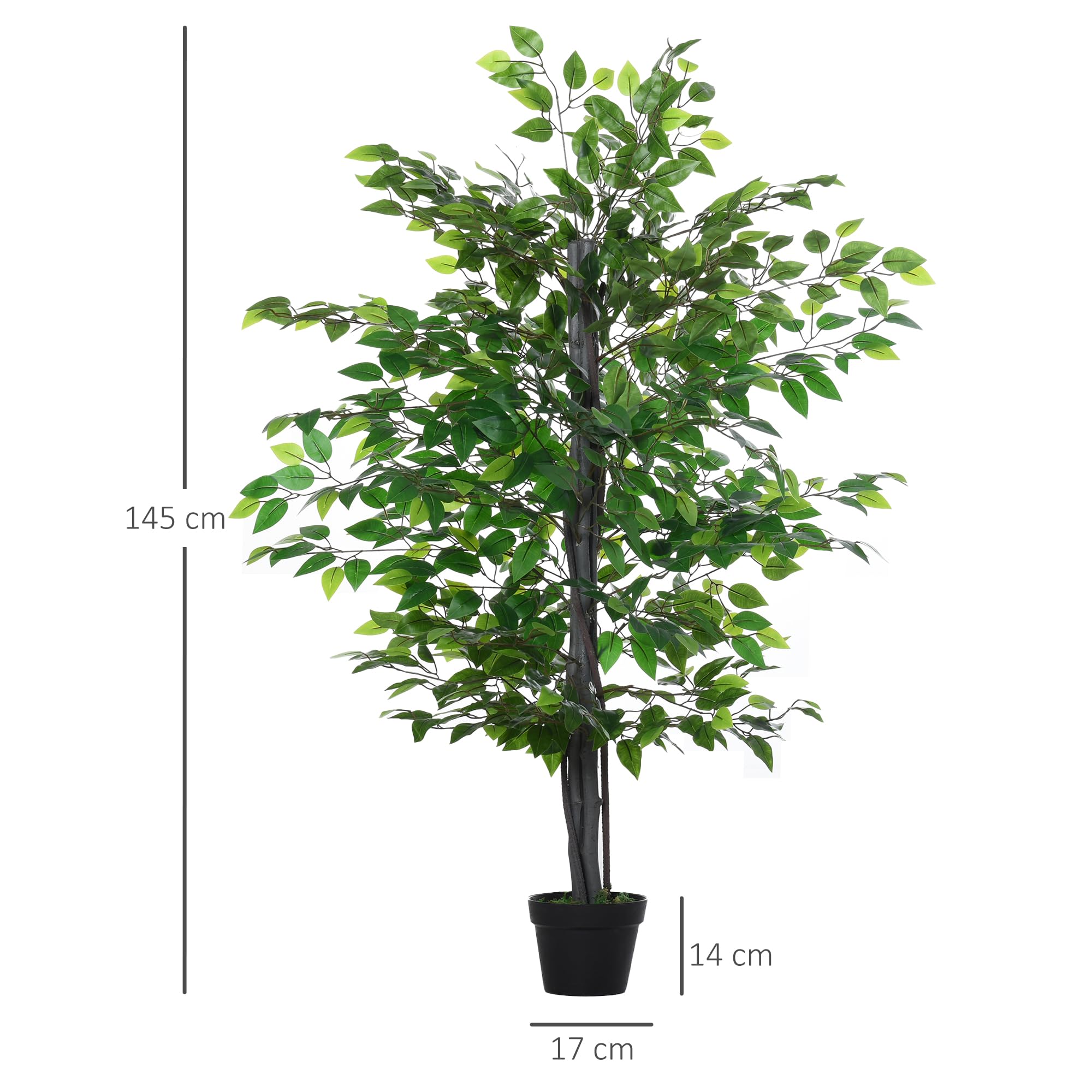 Outsunny Albero Baniano Artificiale Pianta Finta da Interno 145cm Verde | Uso Esterno