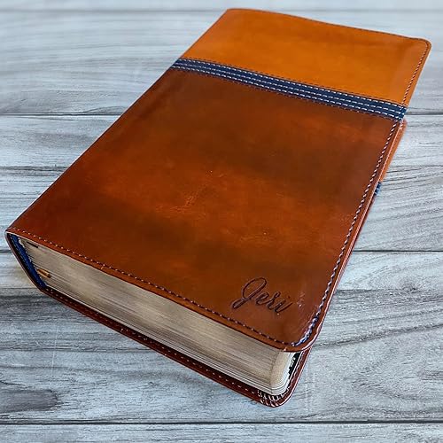 Vista 3 de Personalized NIV Study Bible, Brown and Blue, Hand Illustrated & Laser Engraved, Custom Name Engraving Available, Personalized Gift for Birthday