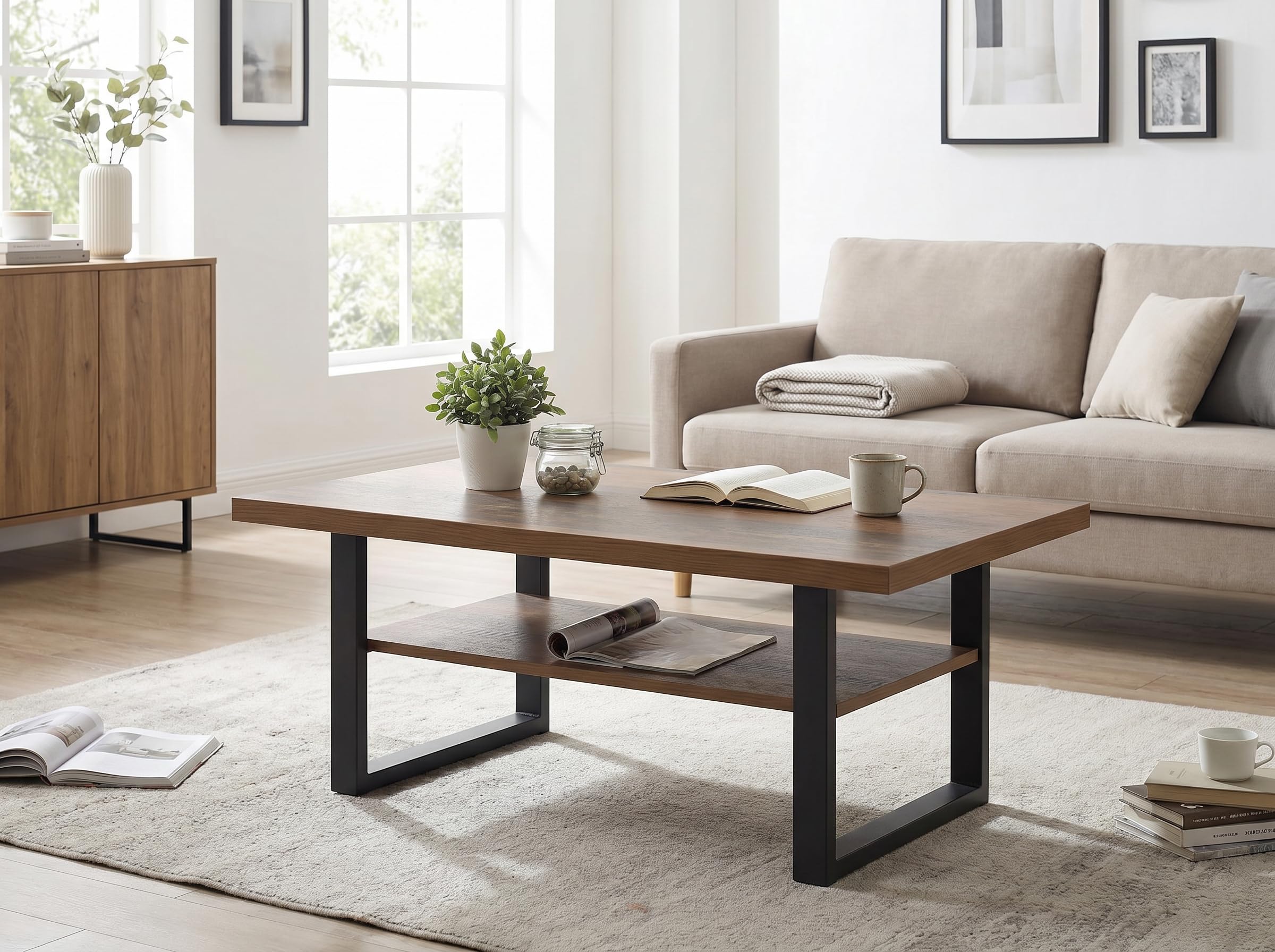 Hela Tische, Anton - Tavolino da divano, tavolo da soggiorno, materiale a base di legno rivestito in melammina, finitura Oldwood, base in metallo, 105 x 69 x 45 cm