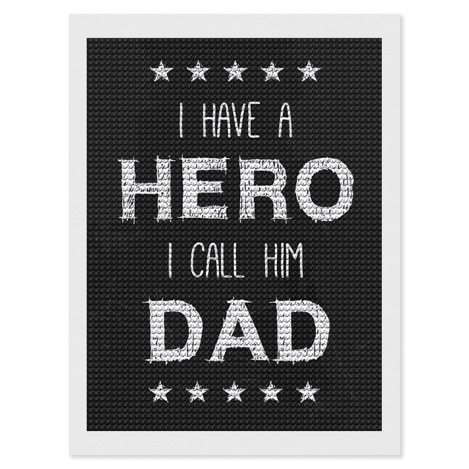 Junmoney Hero Dad Quote Diamond Art Canvas 12"x16", Full Kit Included, Bedroom Decor, for Beginners, Thoughtful Handmade Gift