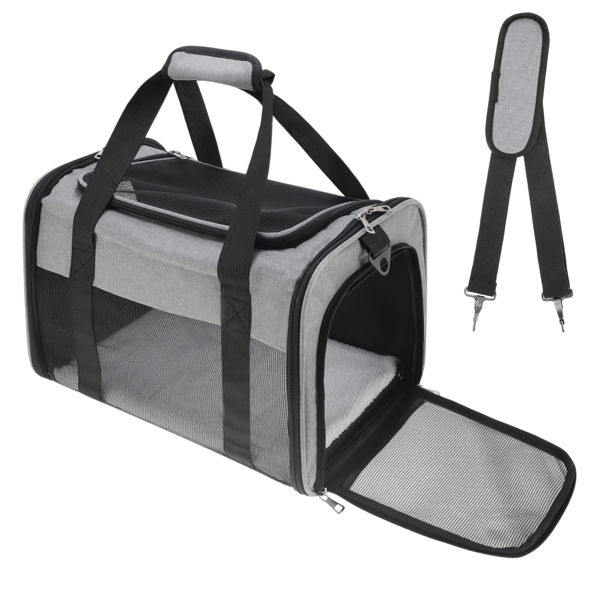 Pet Carrier, Breathable Mesh Design, Soft Cat Carrier with Shoulder Strap, Comfortable Travel Solution, Grey