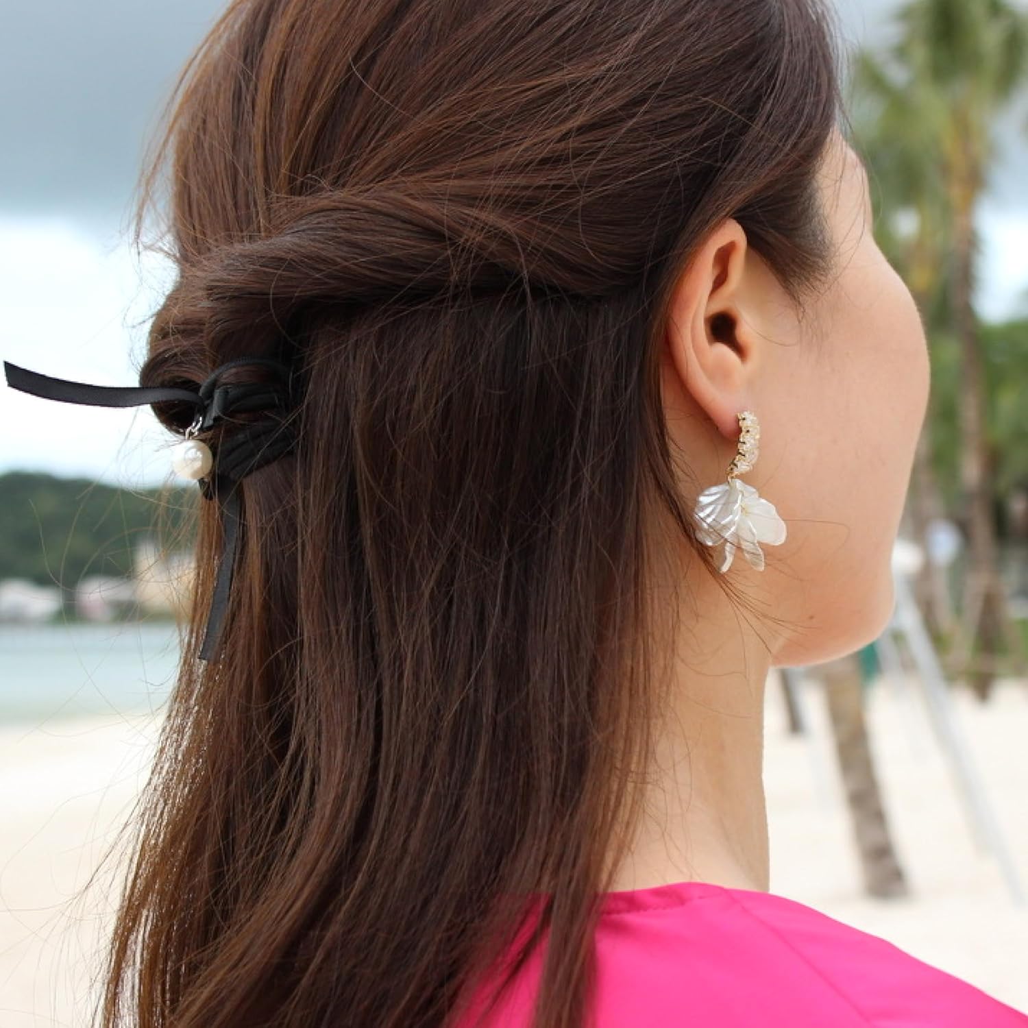 Women's Pearl Flower Dangle earrings Sterling silver post, wedding Prom Bridal gift for mother and Friends Premium Pearl Quality bridesmaid Cubic Zirconia stud gift for friends Bridesmaid