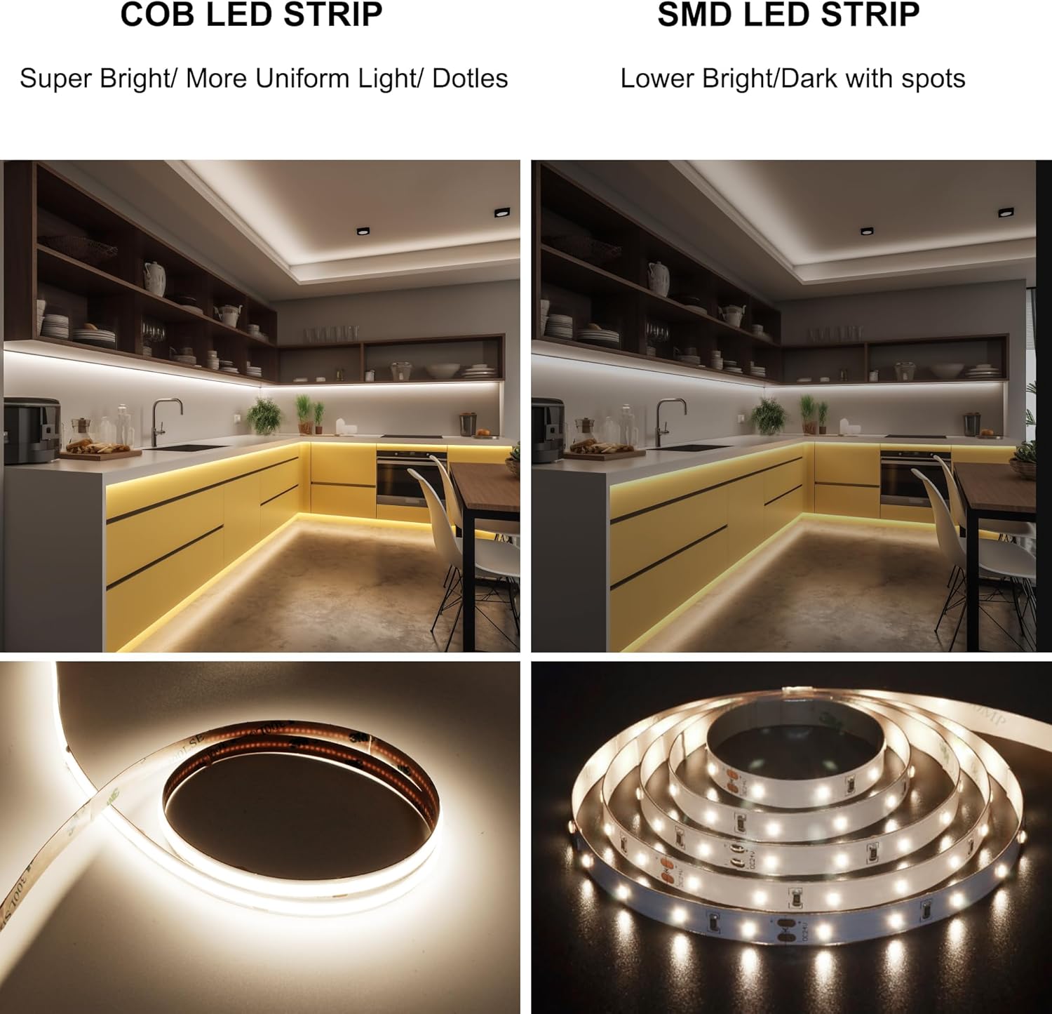 AXMOTUT COB LED Strip Light with Remote, Dimmable 16.4FT/5M Flexible High Density LED Light,4000K Natural White 2400LEDs Super Bright LED Light Strip CRI 90+ for Bedroom,Kitchen,DIY Home Decoration