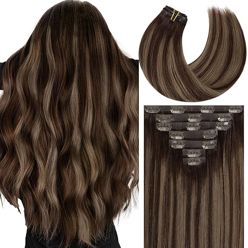Caliee Extensiones de cabello humano sin costuras, 20 pulgadas, tecnología Invisi-PU trama, extensiones de cabello con clip, extensiones de cabello