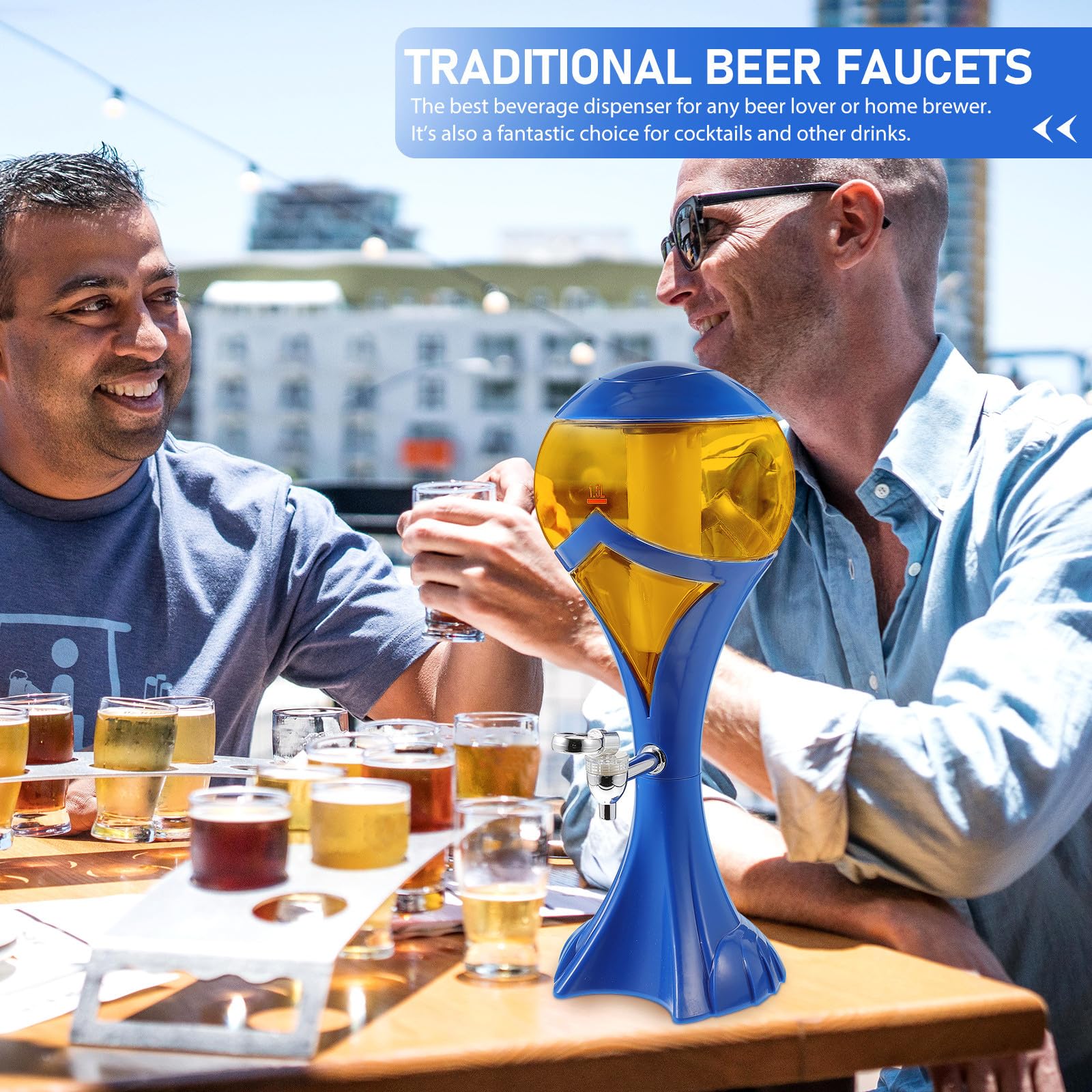 GALPADA Bierzapfanlage mit Leuchtendem Eiszapfen 1,5l Getränkespender aus Kunststoff für Bier und Andere Getränke für Gartenparty und Strand mit Zuggriff