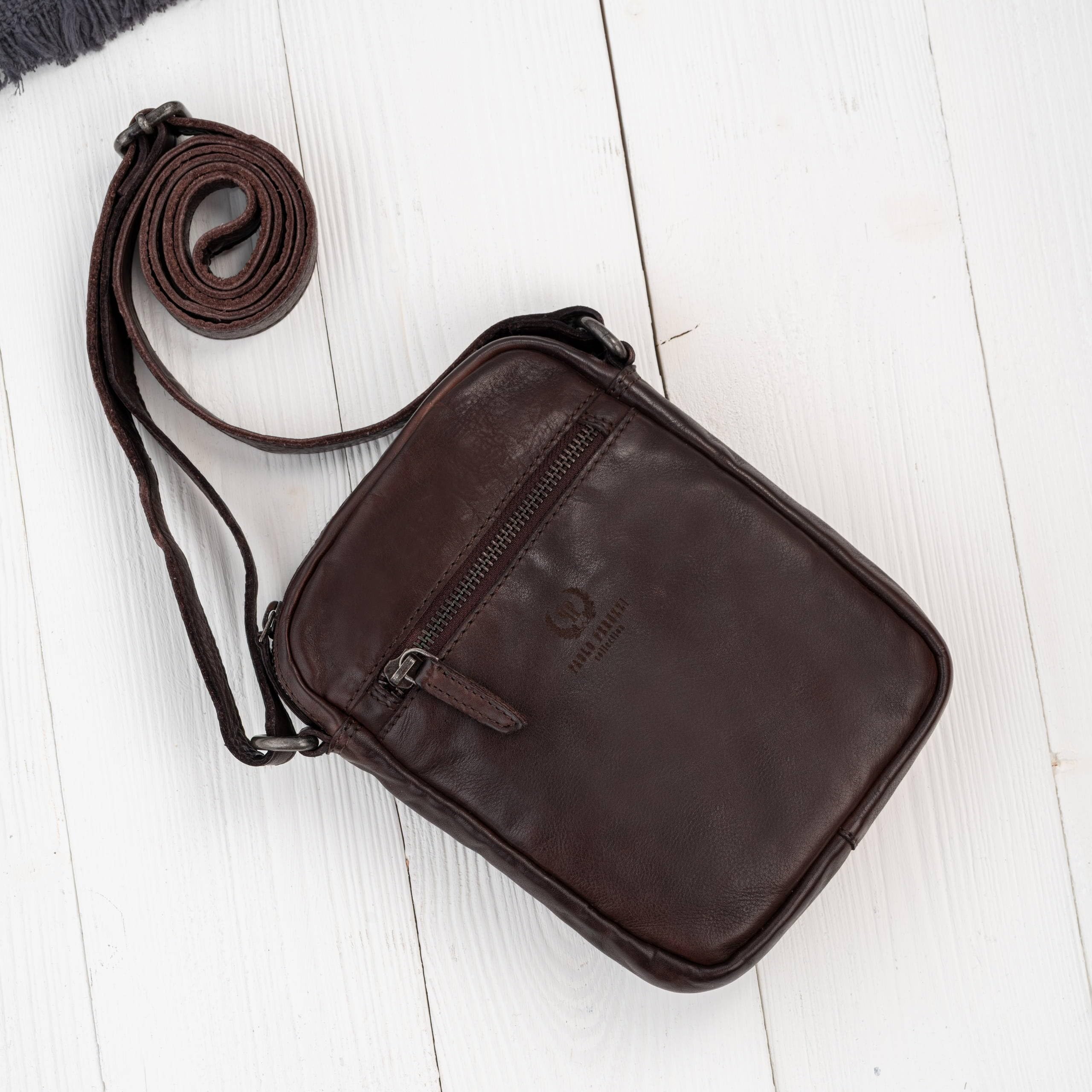 Saszetka męska skórzana brązowa na ramię washed leather SL-03-CSBR