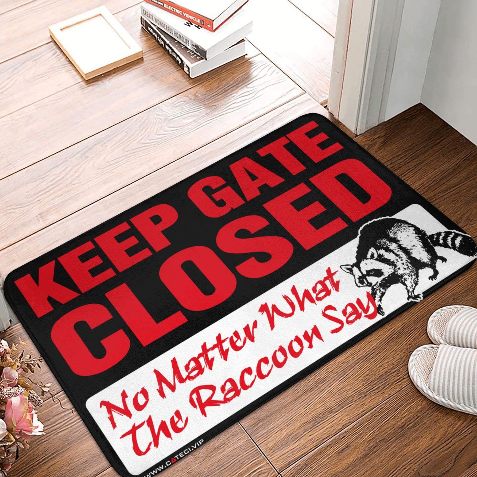 Tapis de porte d'entrée de ferme absorbant et anti-poussière What The Raccoon