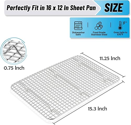 Miniatura 16 de TeamFar Rejilla de refrigeración, 2 unidades de rejilla de acero inoxidable para cocinar, asar a la parrilla, secado a la parrilla, 11.75 x 9