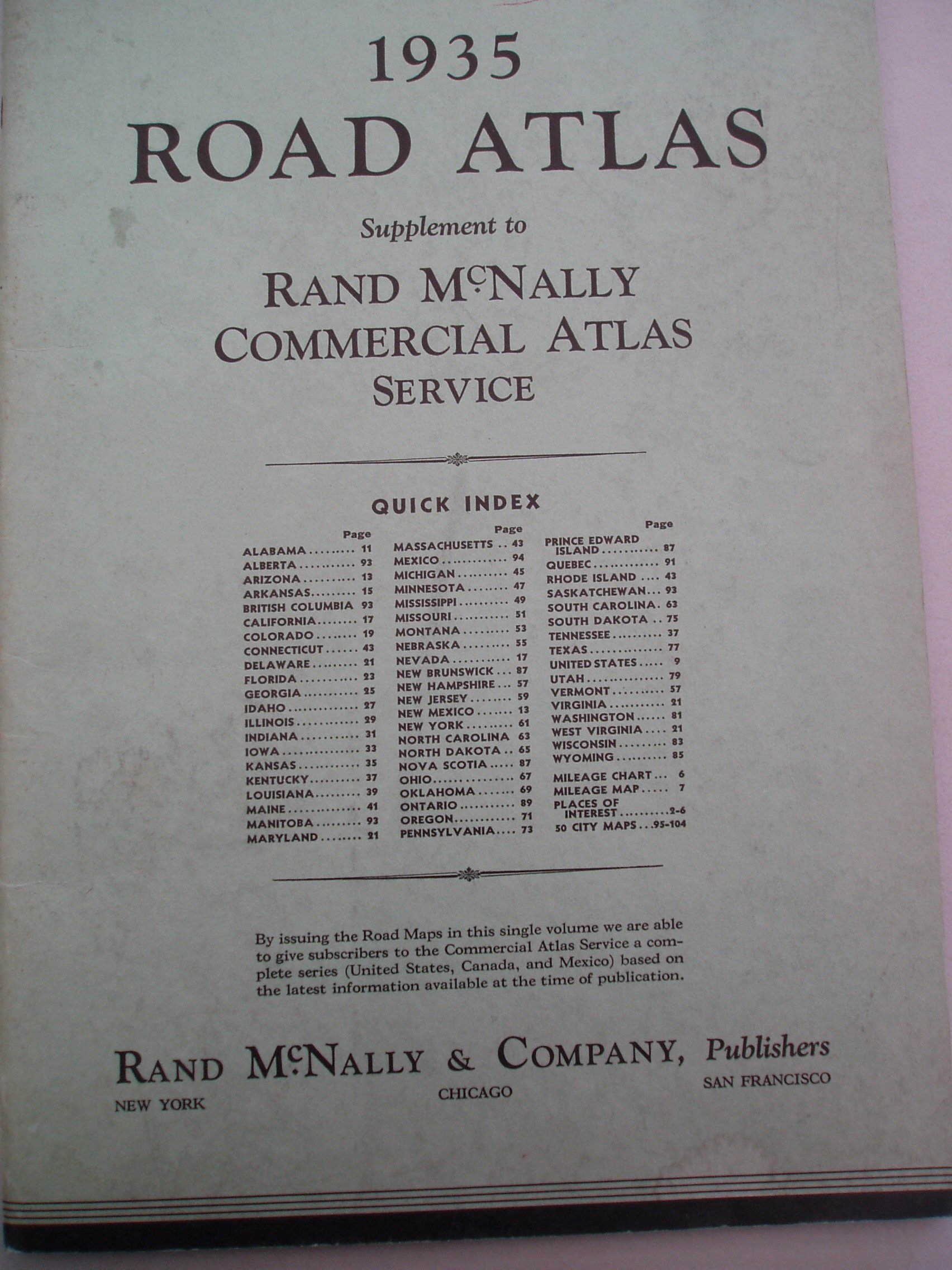 1935 ROAD ATLAS Supplement to Rand McNally Commercial Atlas Service