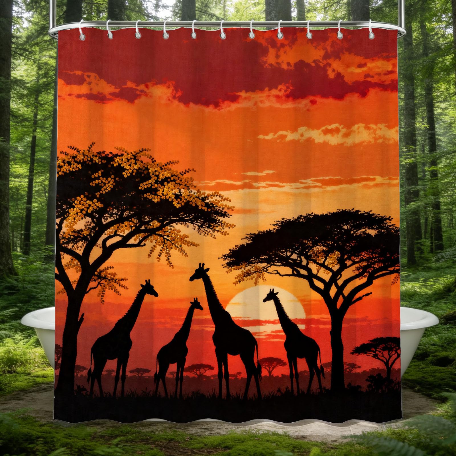 Hongduo 3D Afro Giraffe Shower Curtain for Stalls Bathtubs Grassland Bathroom Decor Shower Curtain Set Polyester Fabric Waterproof 120x180cm/48X71 Inch with Hooks