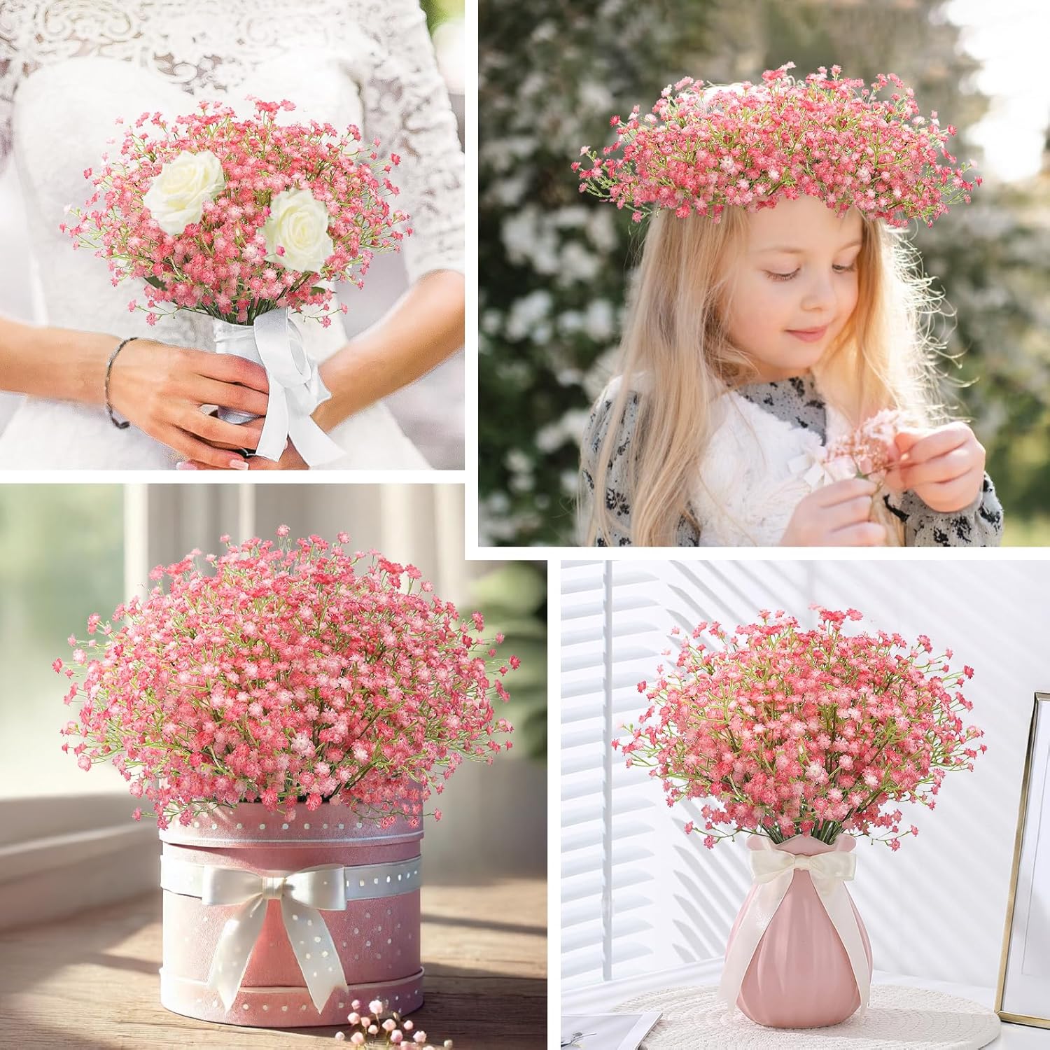 N&T NIETING Babys Breath Artificial Flowers Bulk, 10Pcs Fake Gypsophila Bouquet Flowers Real Touch Faux Babies Breath Arrangement for Wedding Floral Party Home Centerpieces Vase Decoration, Pink - Image 5