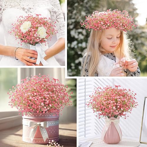 Miniatura 57 de N&T NIETING Babys Breath - Flores artificiales blancas, 10 ramos de gypsophila falsas de tacto real, arreglo de aliento de bebés para bodas