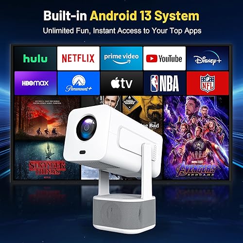 Miniatura 5 de Mini proyector con WiFi y Bluetooth, compatible con 4K 1080P Full HD, altavoz de base de sonido dual de 5 W, 320 lúmenes ANSI, rotación de 270,