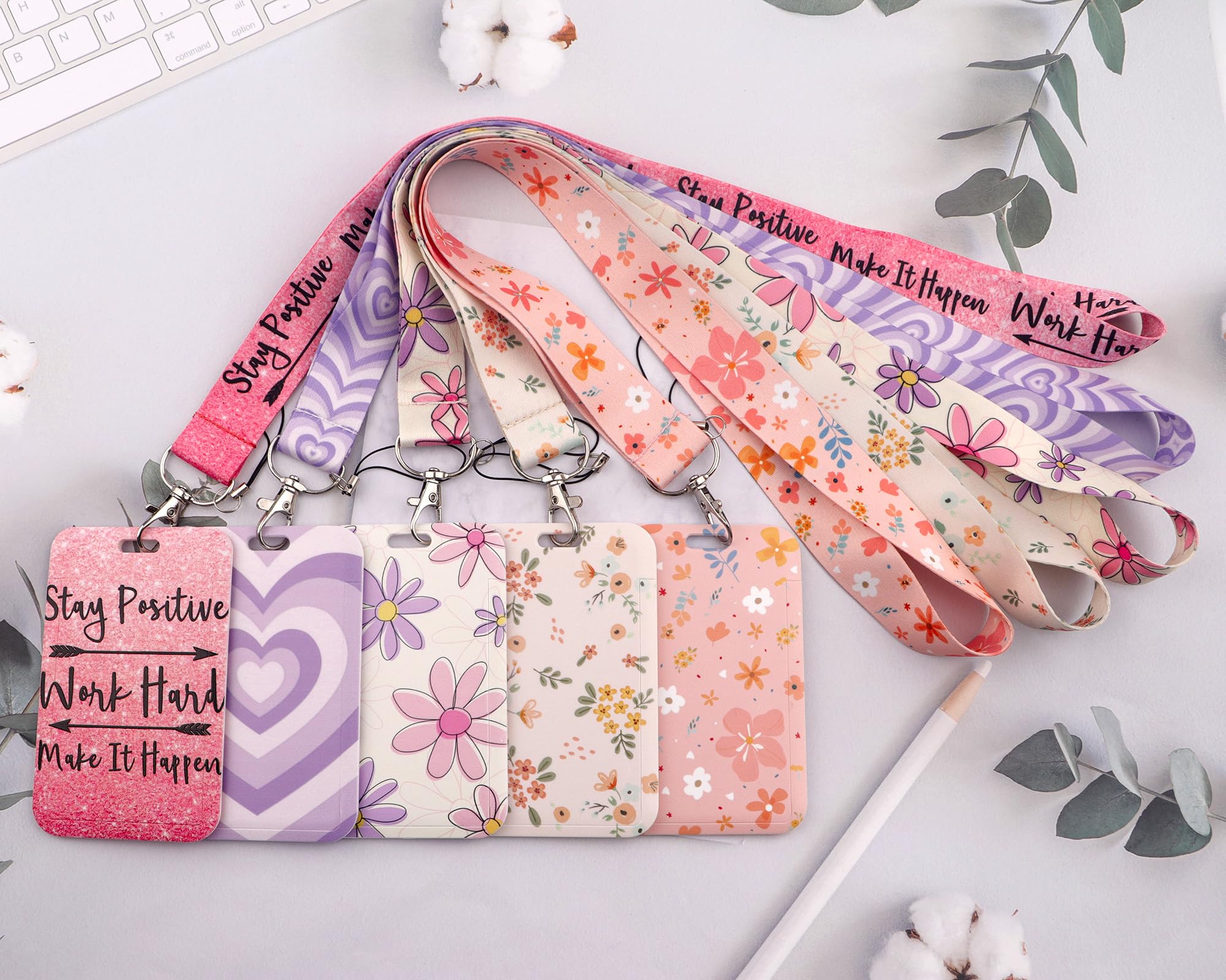 Juanooo Pink Floral Lanyard Card Holder with Retractable Badge Reel Cute Key Lanyard for Women Girls Teachers for ID Badge Flower Neck Lanyard for Keys - Image 3