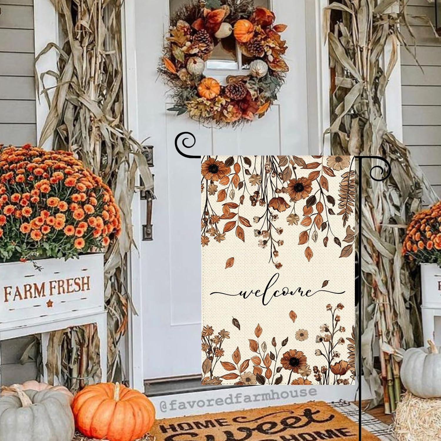 Thanksgiving Fall Brown Daisy Floral Welcome Garden Flag 12 x 18 Inch, Autumn Harvest Burlap Double Sided Small Flag Yard House Farmhouse Seasonal Holiday Patio Outside Decoration - Image 3