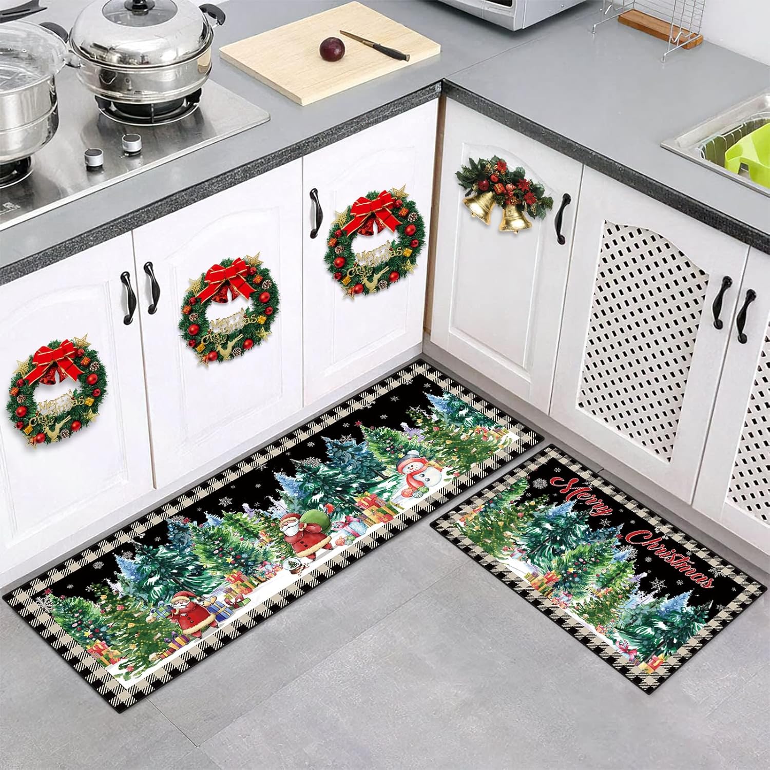 Dagelar Christmas Kitchen Rugs Set of 2, Non Slip Anti