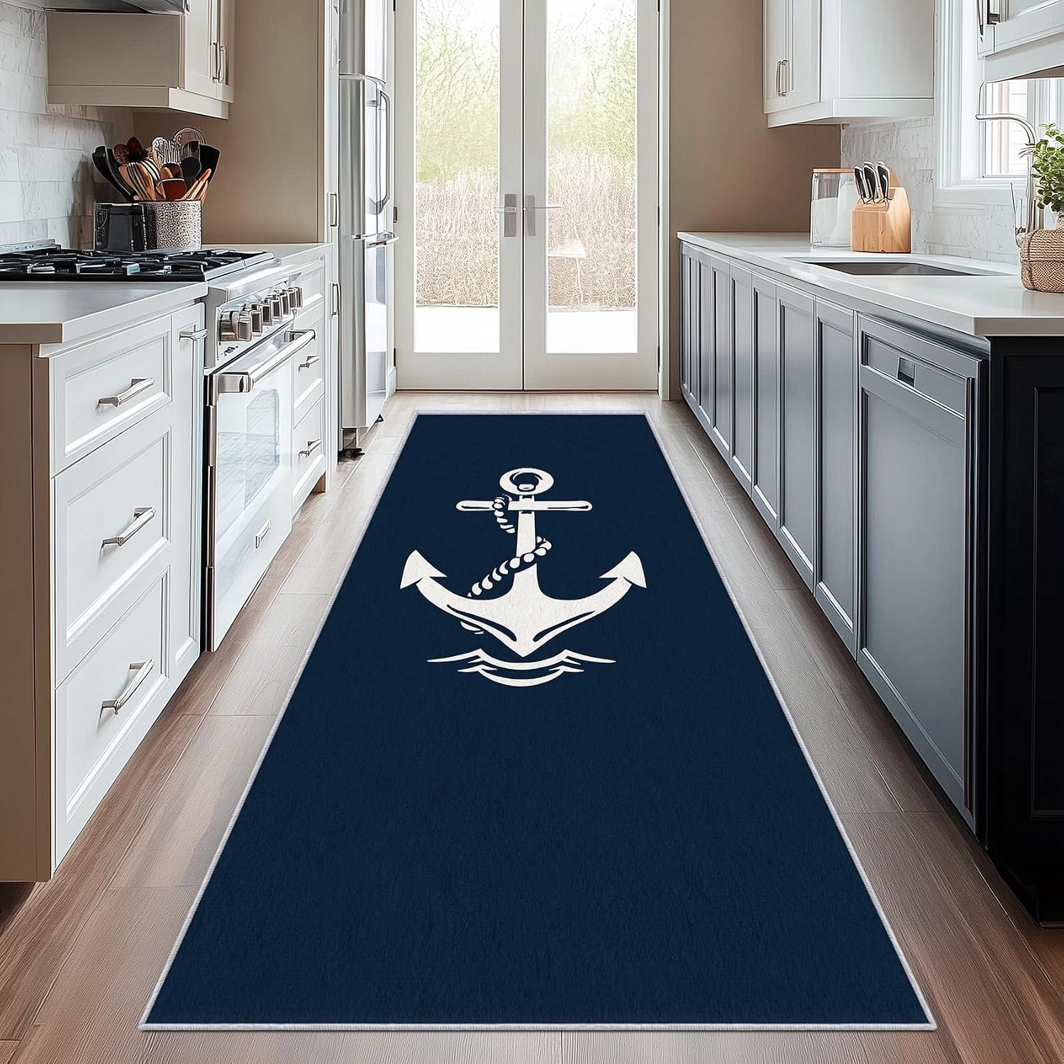 Boat Anchor Runner Rug 2x6 - Hallway Runner Rug Nautical Ocean Pattern, Non Slip, Washable, Boat Anchor Home Decor Carpet for Kitchen, Entryway, Bedroom, Laundry Room J578