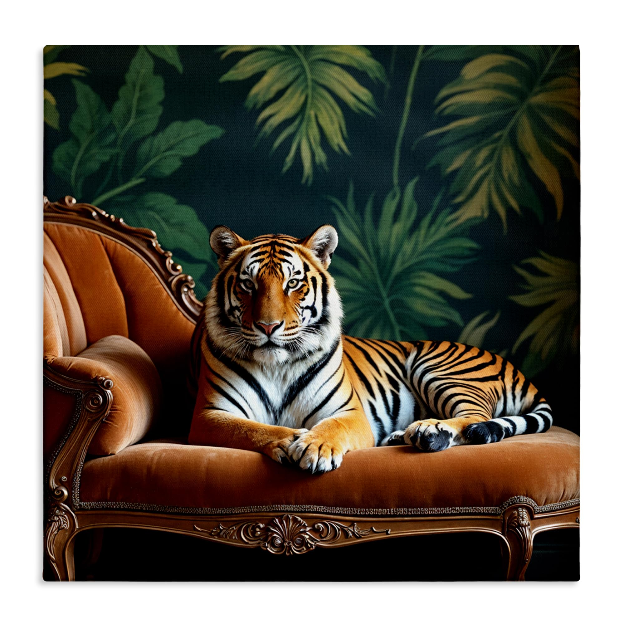 'Tiger Lounging on Chaise'| Canvas Art